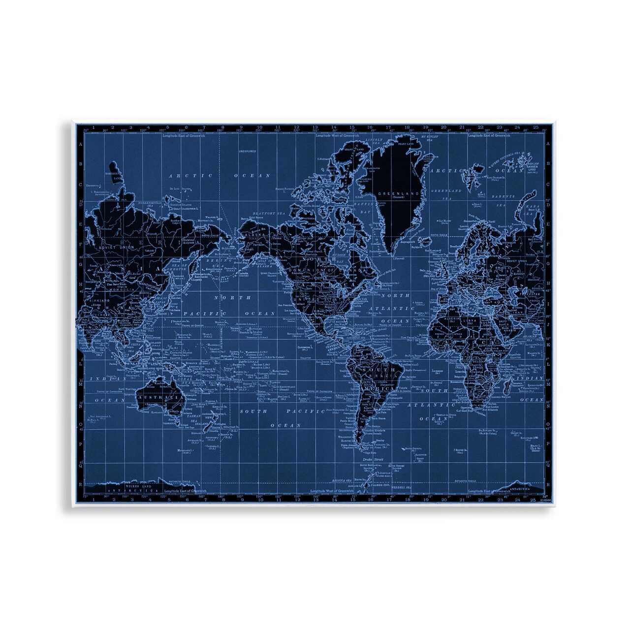 Stupell Industries Blue Toned World Map Wall Plaque Design by Phillipa Katz